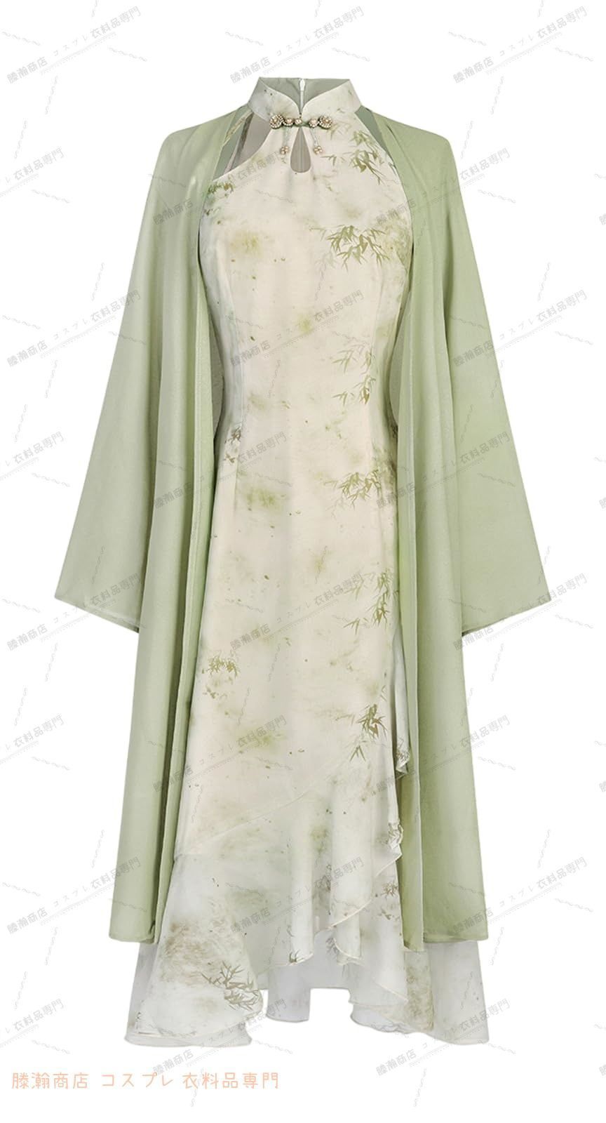 首かけワンピース 中華風 改良チャイナドレス チュール 透けすけ フリル袖 民族風 漢服 女の子 コスチューム レディース 撮