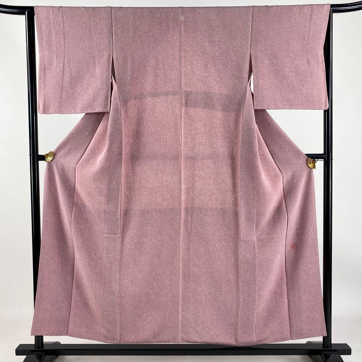 小紋 身丈153.5cm 裄丈63.5cm S 袷 落款 幾何学 ピンク 正絹