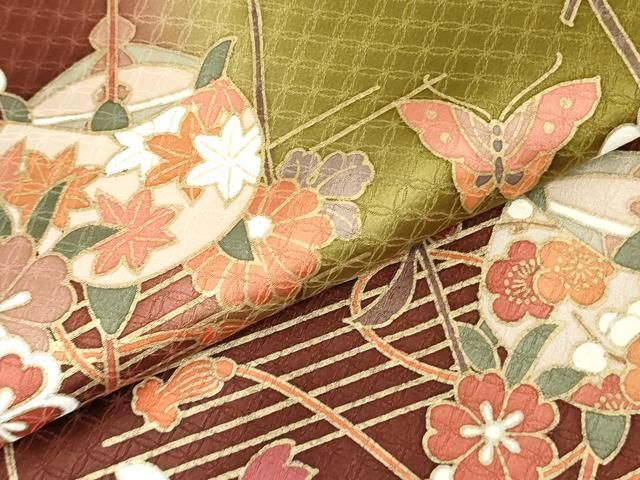 平和屋着物○訪問着 糸車舞蝶花文 暈し染め 金彩 ロング丈 正絹 逸品