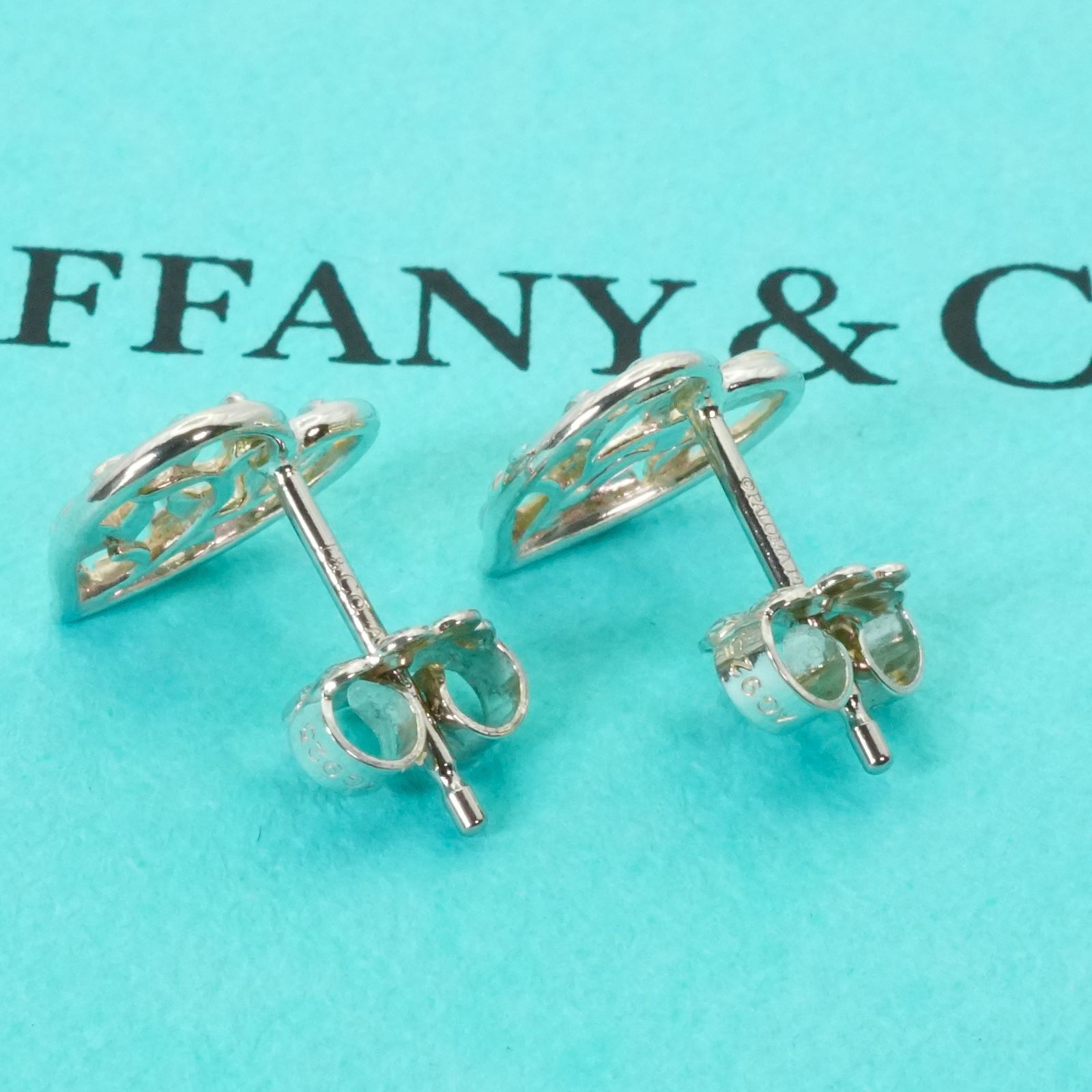 極美品 ティファニー オリーブリーフ ハート ピアス 透かし/25-24S