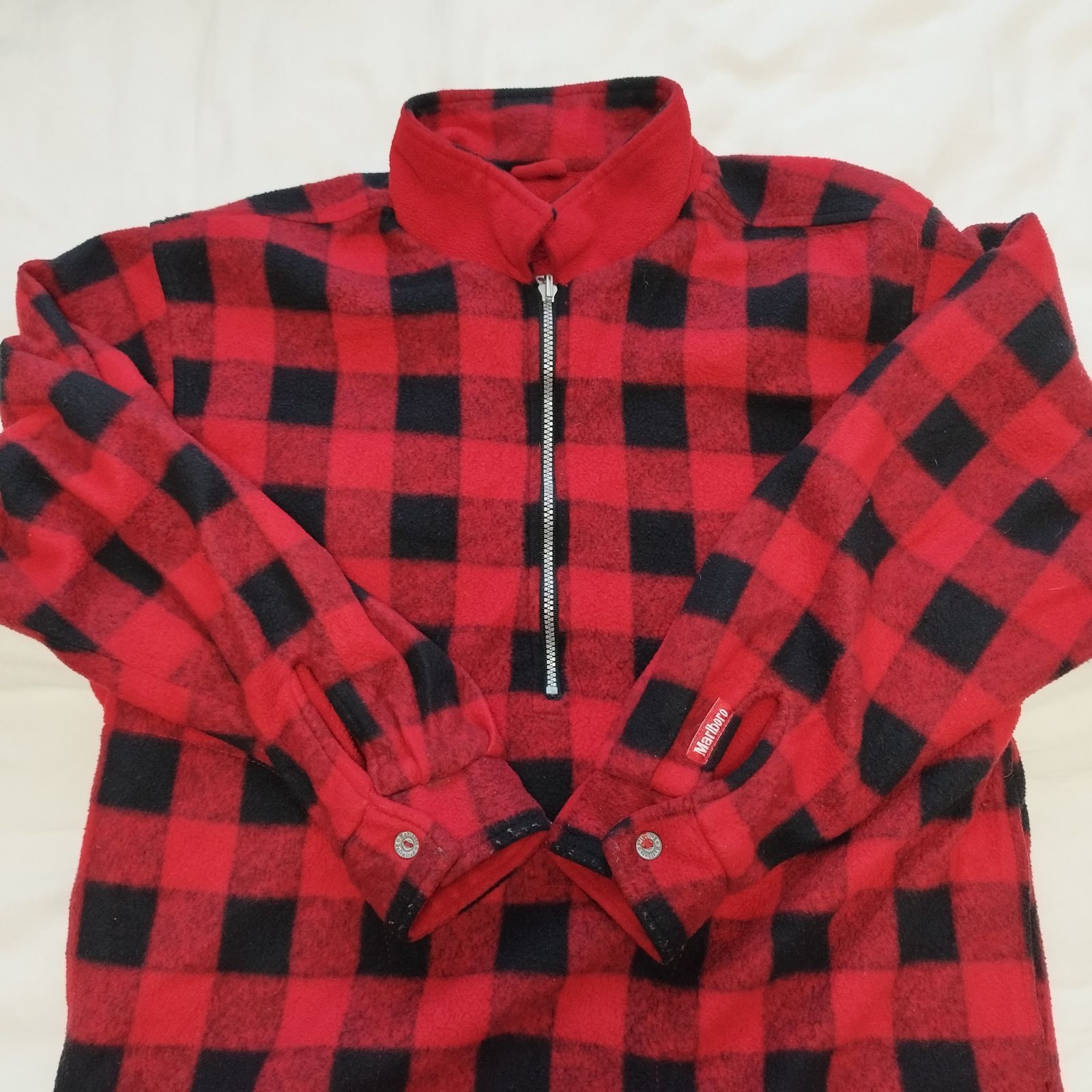 マルボロ Marlboro フリース リバーシブル レッド チェック XL 90s Marlboro マルボロ リバーシブルジャケット ブルゾン 中古90s