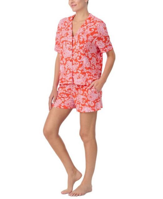サンクチュアリー レディース ナイトウェア アンダーウェア Women s Short-Sleeve Shirt - Boxer PJ Set Red Paisley DECORATOM_COM_BR
