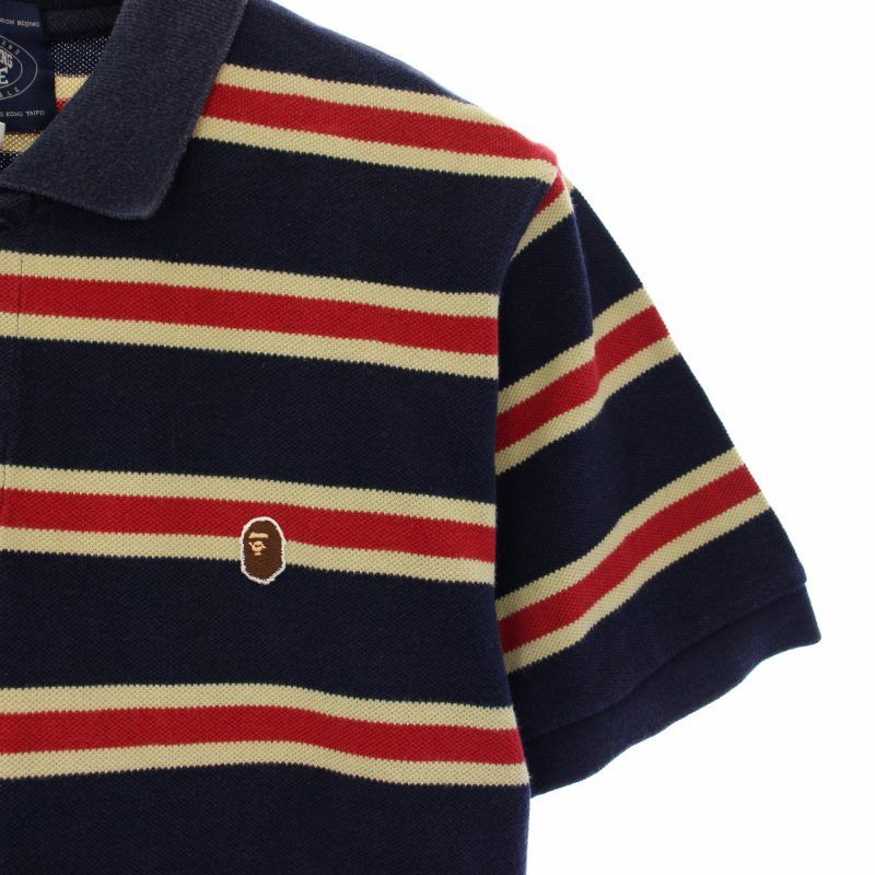 アベイシングエイプ A BATHING APE ポロシャツ 半袖 ボーダー S 紺