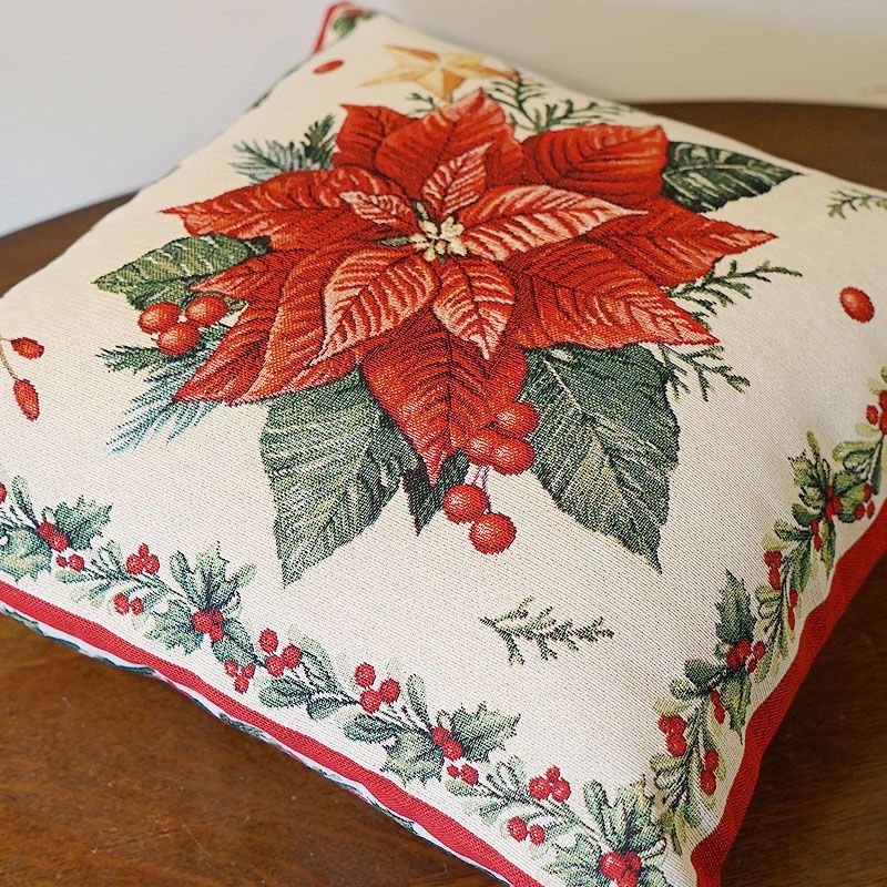 クッションカバー 45×45cm おしゃれ ポインセチア ゴブラン織り