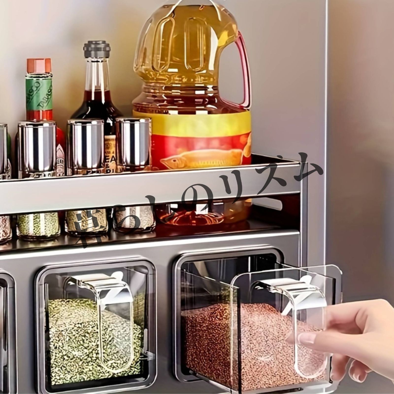 調味料ラック 壁掛け式 ドリル不要 多機能調味料瓶 スパイスジャー収納ラック カフェ キッチン 飲食店 バー スッキリ収納 キッチン周り シンク おしゃれ アルミニウム素材 新築 新築祝い 引越し祝い ギフト プレゼント グレー SKLAD-KIRPICHA_RU