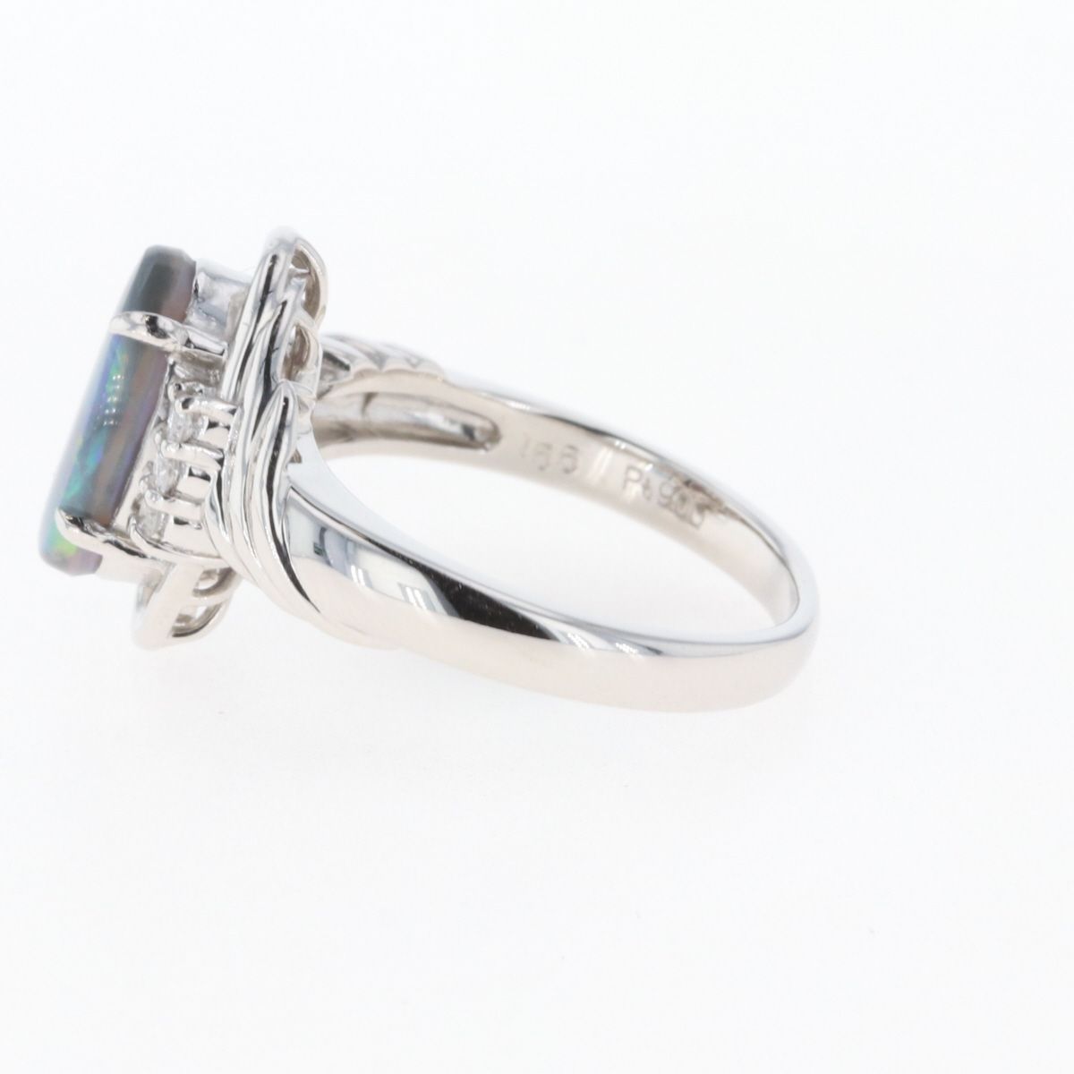 ブラックオパール デザインリング プラチナ メレダイヤ 指輪 リング 13 