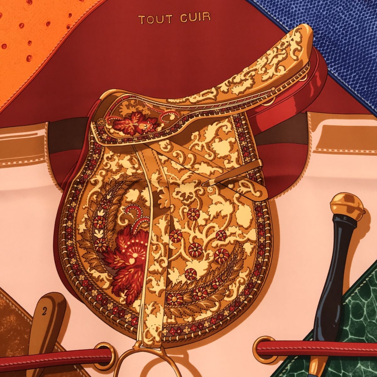 エルメス HERMES カレ90 スカーフ TOUT CUIR すべて皮 革 シルク 赤