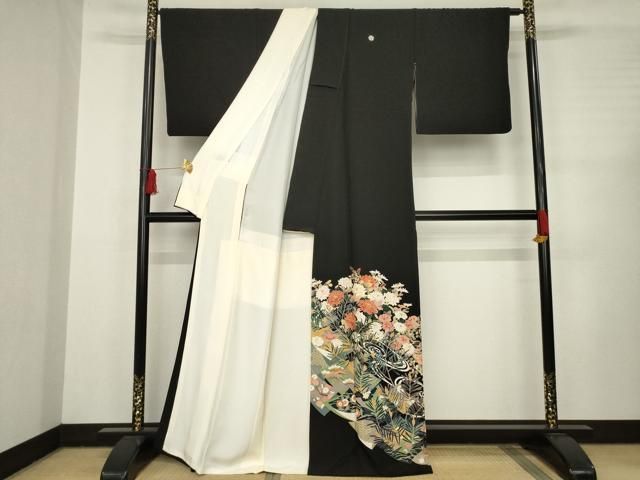 平和屋着物●豪華黒留袖 色紙重ね流水花文 正絹 AABC6116ck