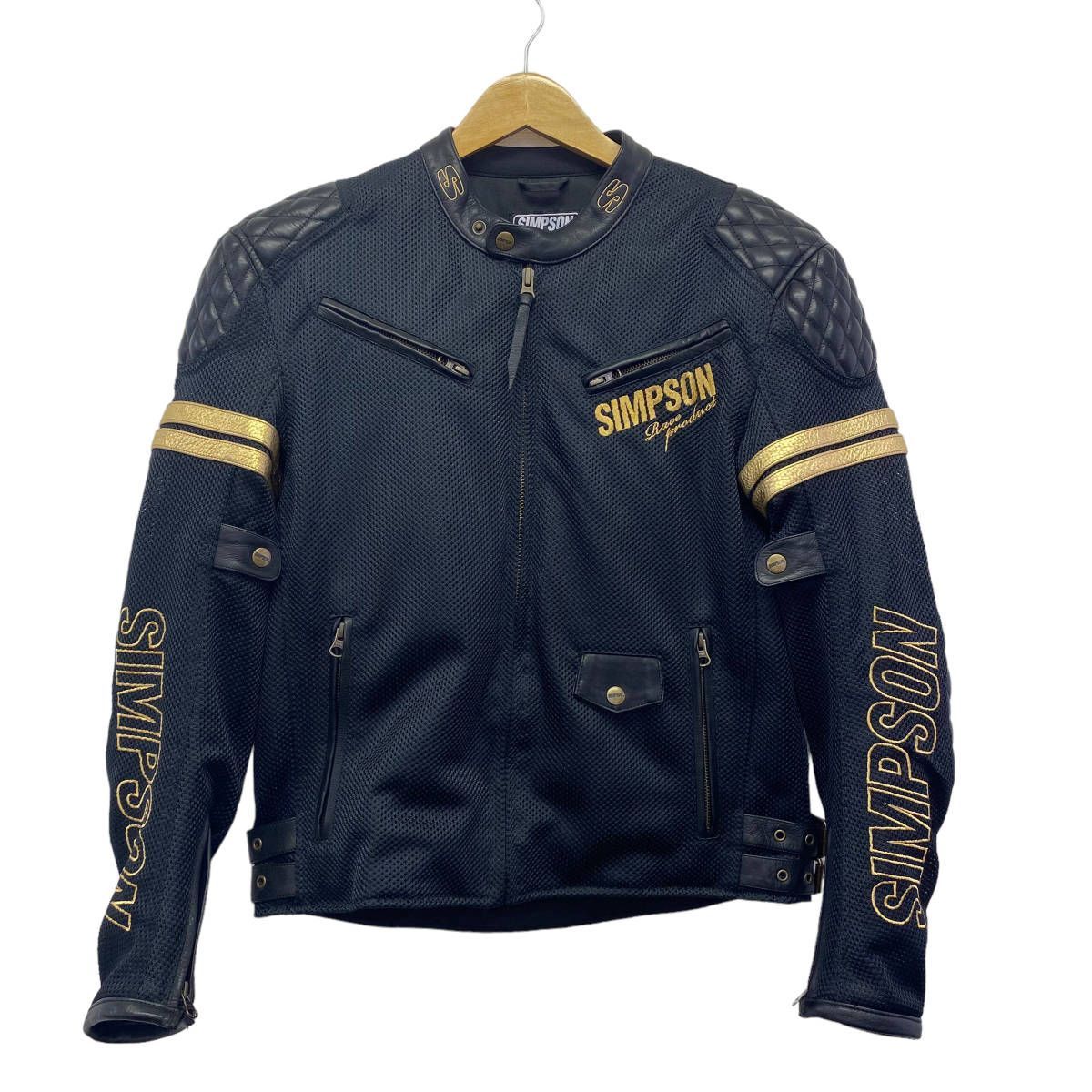 【美品】 SIMPSON　シンプソン　NSM-1A メッシュu0026レザージャケット 　黒系　ブラック系　Mサイズ　2943-100