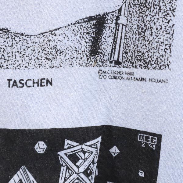 マウリッツエッシャー 90s マルチ だまし絵 USA製 プリント 半袖 Tシャツ 青系 M C Escher メンズ 【中古】 【230619】  メール便可