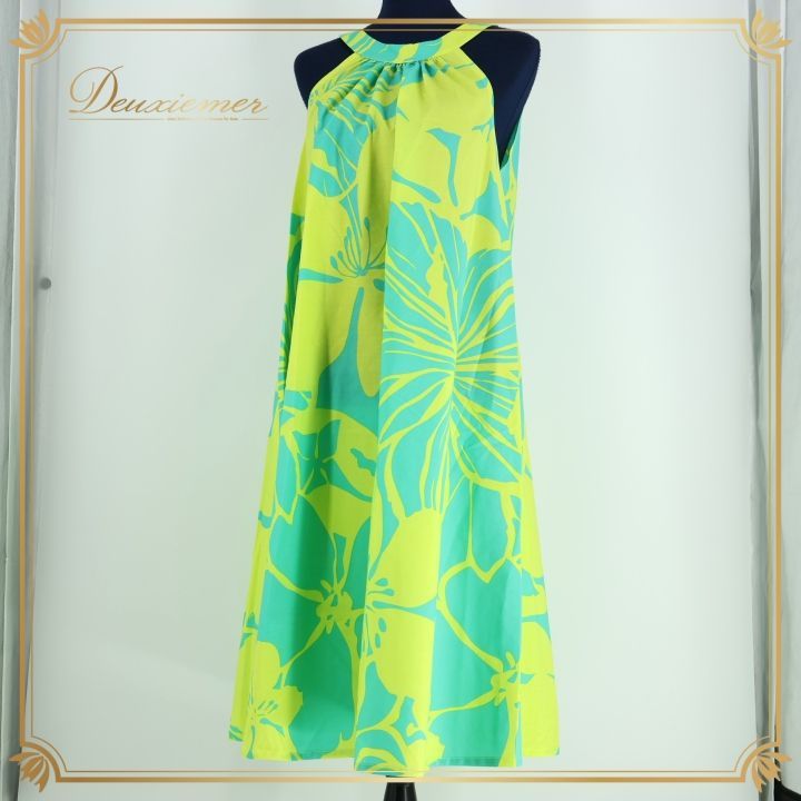 フラダンス 衣装 ワンピース ドレス ブルー系 フラ ダンス 花柄 Leimeria 袖なし ハワイアン 鮮やか 軽い アロハ 日本製 華やか 明るい 水色 ターコイズブルー イエロー系 グリーン系