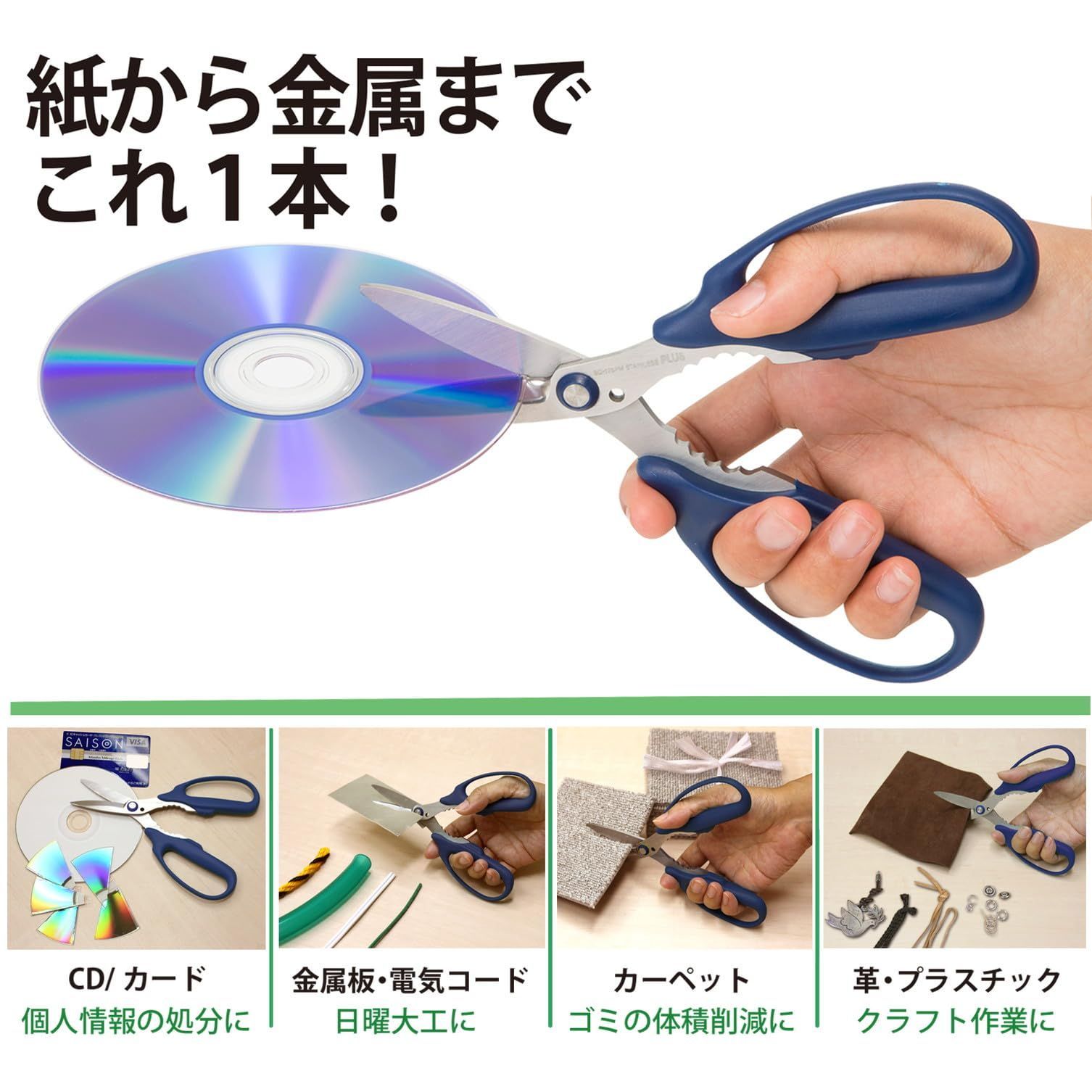  フィットカットカーブ 万能はさみ ネイビー はさみ 紙も金属も切れる SC 175 PM プラス 34 631 はさみ はさみ カッター
