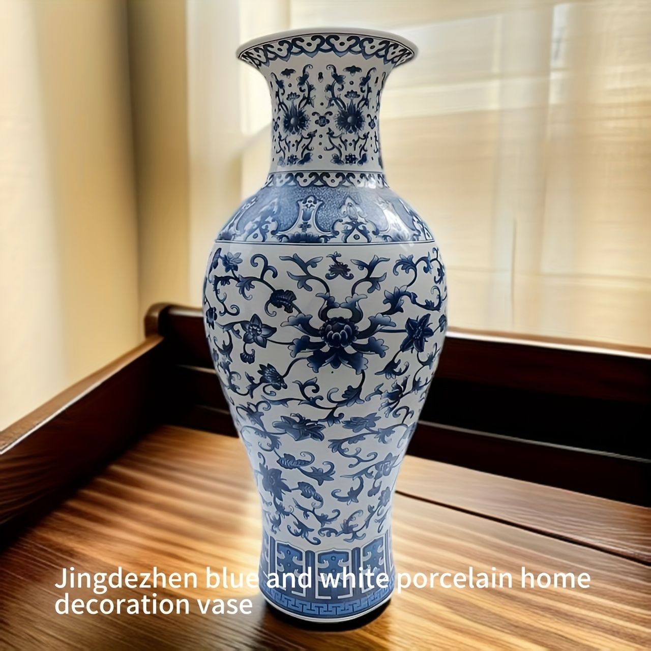 景徳鎮青花磁器の花瓶 - クラシックな丸いセラミックホームデコ