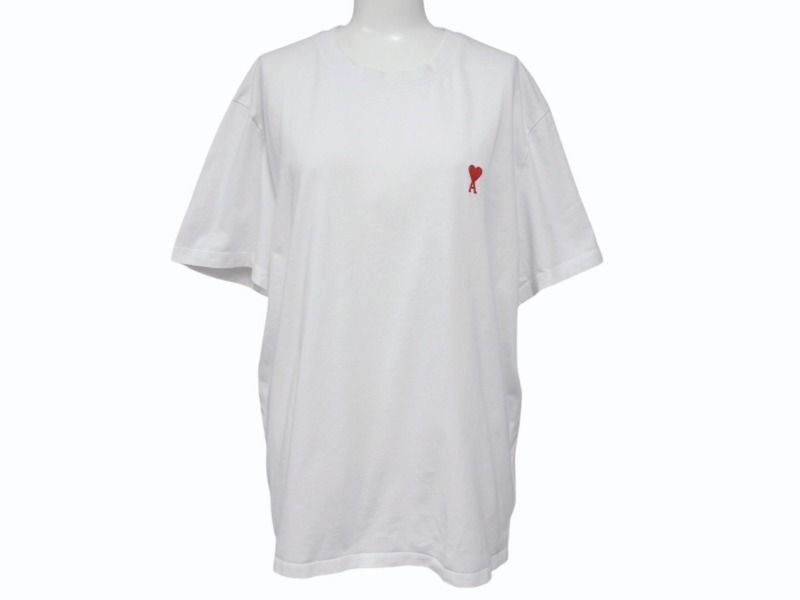 Ami Paris アミ パリス ロゴ 半袖Tシャツ ホワイト ハート刺繍 コットン 4b006726