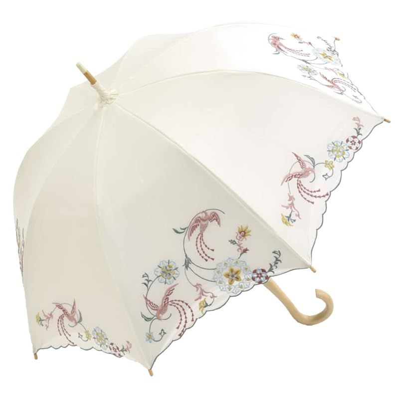 【新着商品】[シノワズリーモダン]日傘 完全遮光 長日傘 晴雨兼用 レディース UVカット かわず張り (宝相華・ホワイト)