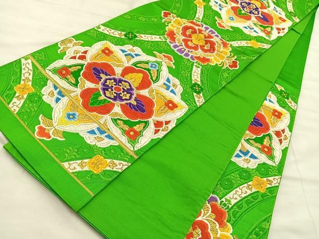 平和屋着物◎六通柄袋帯 唐織 宝相華 金糸 正絹 逸品 BAAT8574du