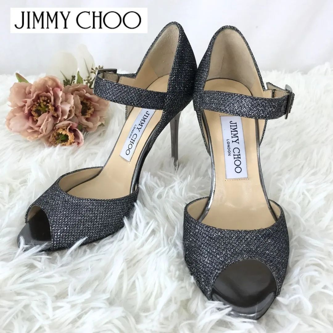 美品】JIMMY CHOO ジミーチュウ サンダル パンプス シルバー ラメ入り ストラップ ピンヒール サイズ表記35 1/2  (22.5cm相当）イタリア製 - メルカリ