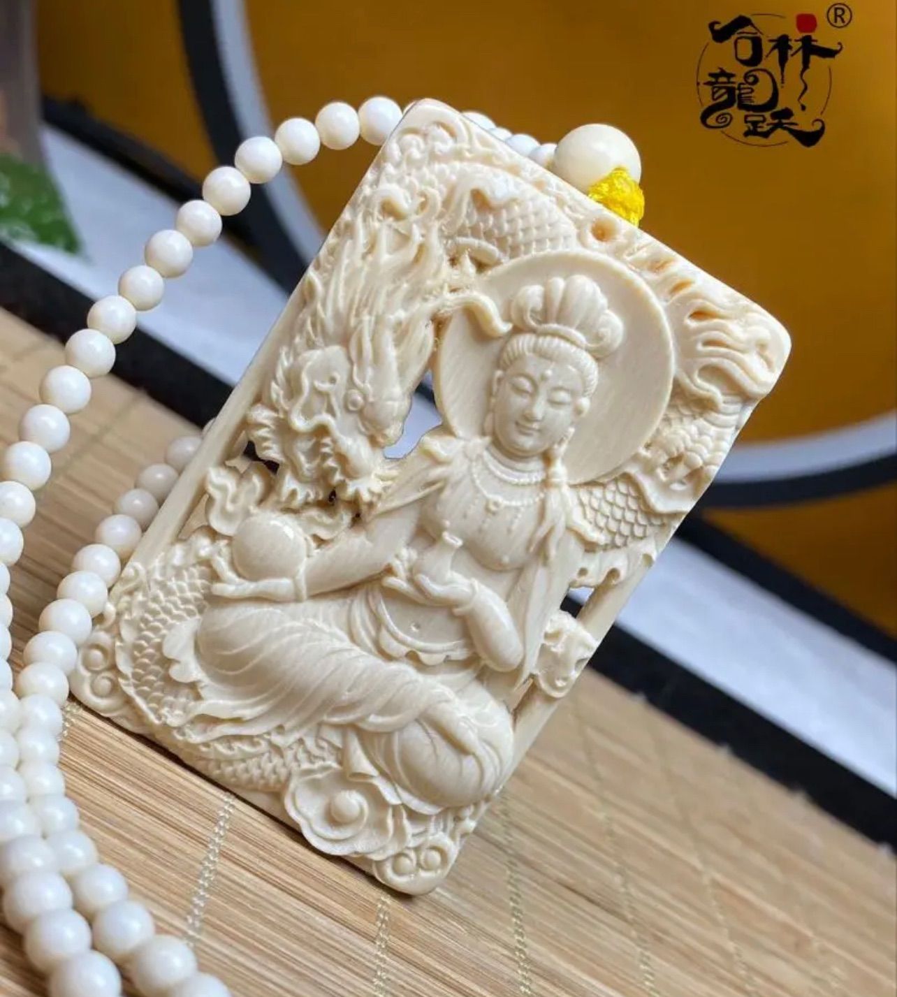 天然マンモス牙美しい手作り彫刻普賢菩薩 ネックレス - ネックレス