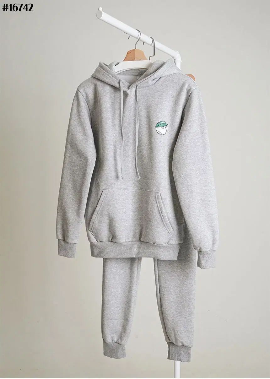 ユニセックスゴルフウェア グリーン バケツ グラフィック 起毛 フード Tシャツ ＆ ジョガー パンツ セット SET