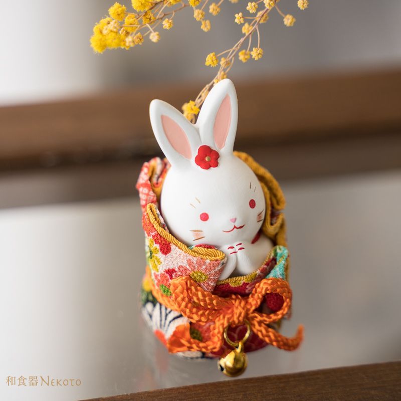 ⑤【うさぎの創作人形】ちりめん細工縮緬細工和雑貨うさぎの置物
