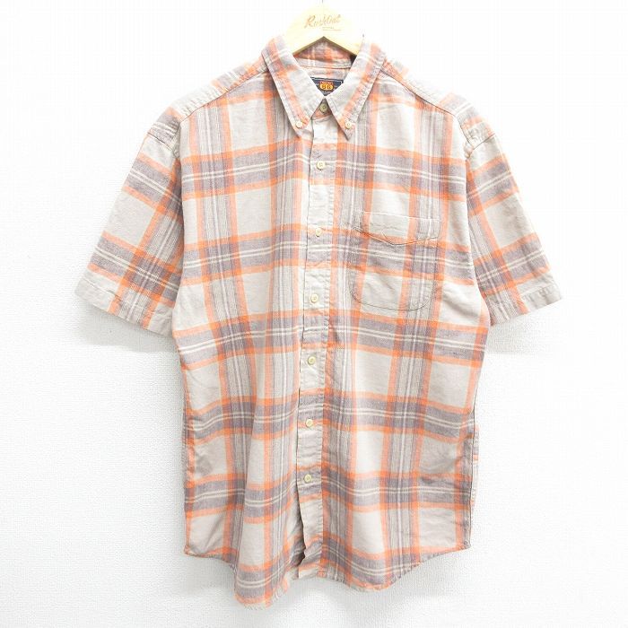 L/古着 ルート66 半袖 シャツ メンズ 00s リネン ボタンダウン ベージュ他 カーキ チェック 24may18 中古 トップス