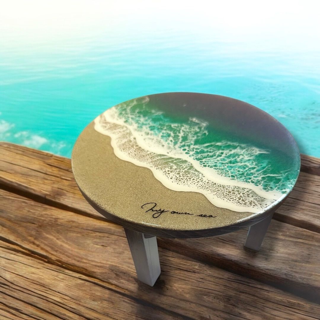 波 レジン アート ウッドミニテーブル 』 No.07 (M) ミニテーブル 花台