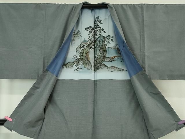 平和屋本店□極上 男性 本場大島紬 アンサンブル 藍鼠色地 逸品