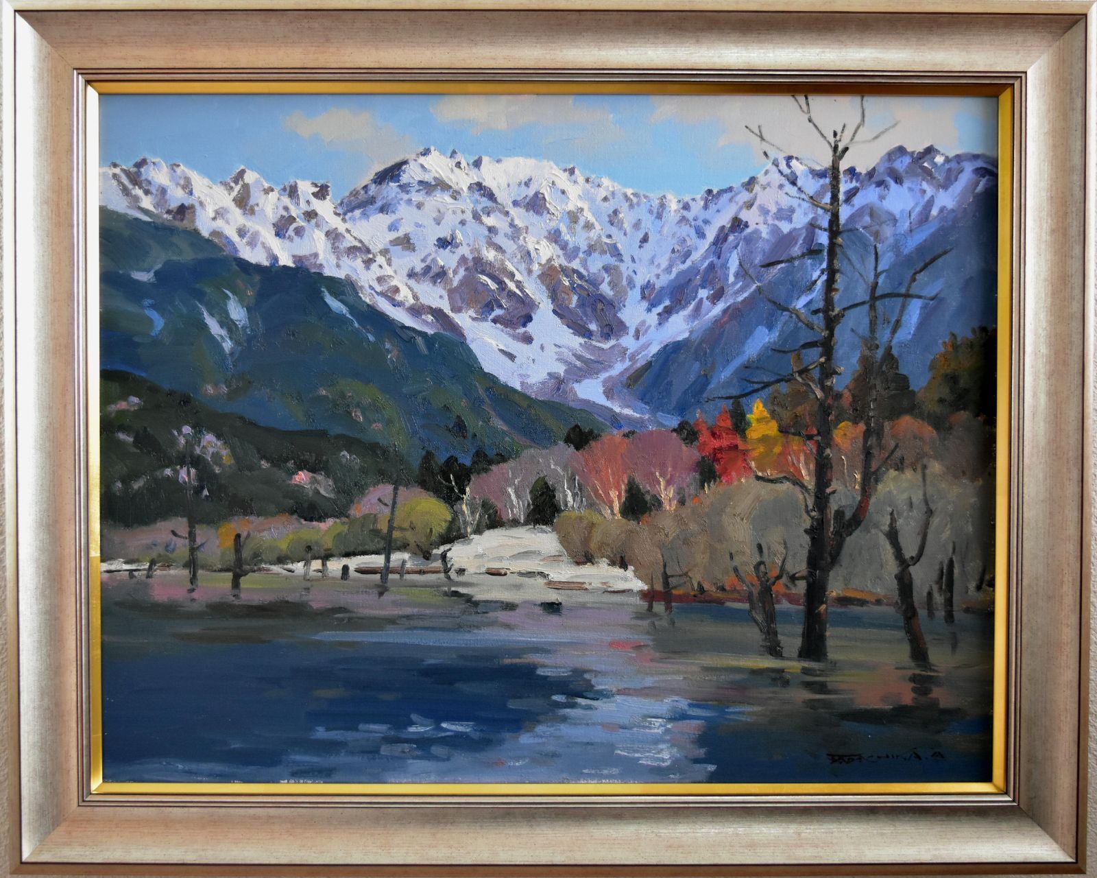 赤羽忠親 上高地秋景 風景画 油彩 Ｐ１5号 安曇野風景画のスペシャリスト 一枚の繪人気画家