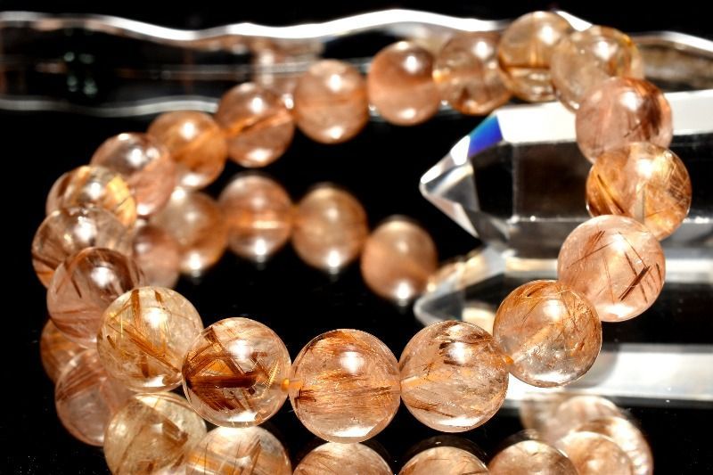 トップグレード高透明キャッツアイ板状タイチンゴールドルチルクォーツのブレスレット トップグレード高透明キャッツアイ板状タイチンゴールドルチルクォーツ