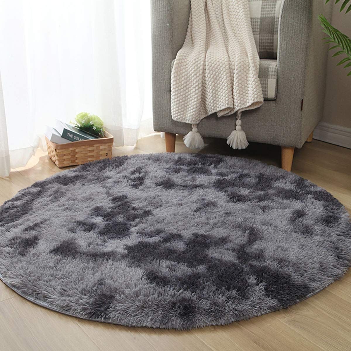 カーペット 丸型 ラグマット 円形 100cm ラグ ふわふわ 北欧 滑り止め付き Kinganda シャギー 防ダニ 消臭 抗菌 オールシーズン ダークグレー…