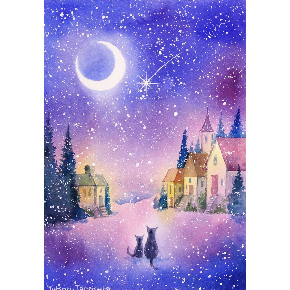 RUKURUKUさま 原画 初雪の舞 A5サイズ 水彩画 2715