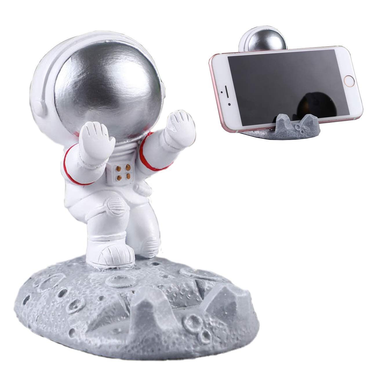 【特価商品】ホルダー 卓上 iphone アイフォン スマホ スタンド 携帯 宇宙飛行士 置き物 かわいい [NABESHI] おしゃれ メモ ipad (支え シルバー)