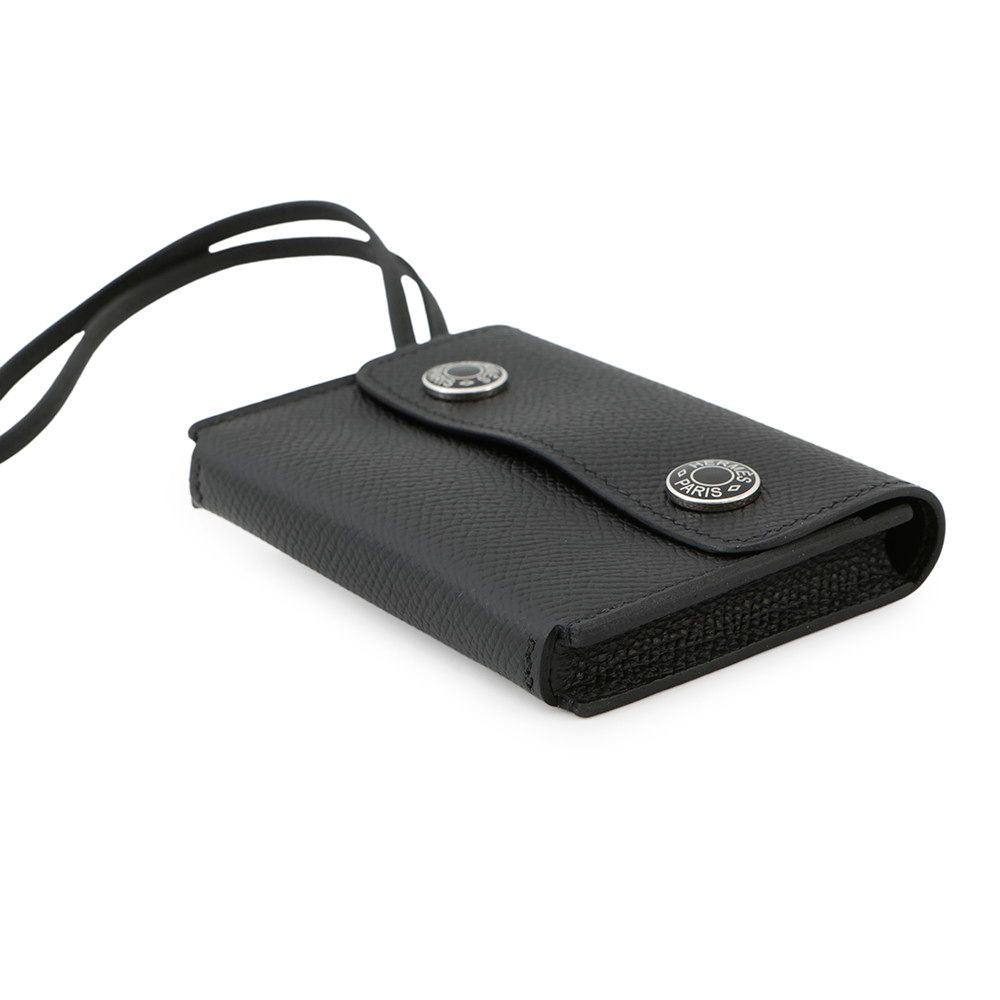 エルメス カードケース エルメスナップ カードケース ブラック シルバー金具 エプソン W刻印 HERMES 名刺入れ 黒