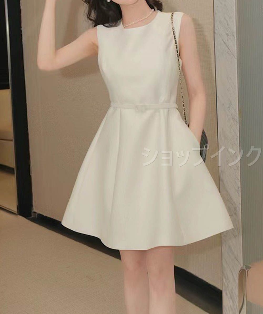 ミニワンピース レディース 春夏服 半袖 ノースリーブ 韓国 上品 フ ひざ丈 ミニ丈 ベルト付き 結婚式 お呼ばれ パーティドレス お嬢様 二次会 Tasa01