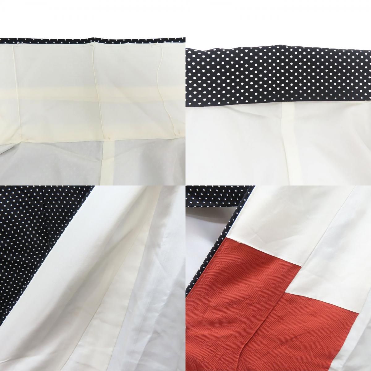 中古】 小紋 紀裳苑 正絹 ブラック ホワイト ドット柄 水玉 落款あり