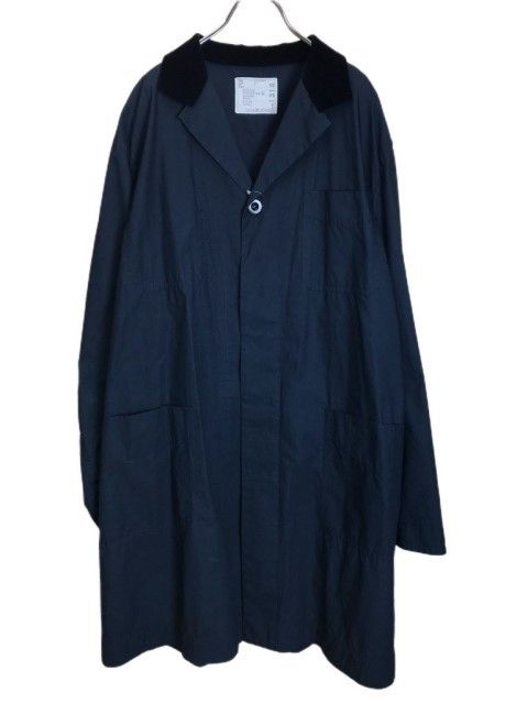 【】Sacai サカイ 襟ベロア切替 タイプライター スプリングコート 17-01318M ネイビー 2 44831583