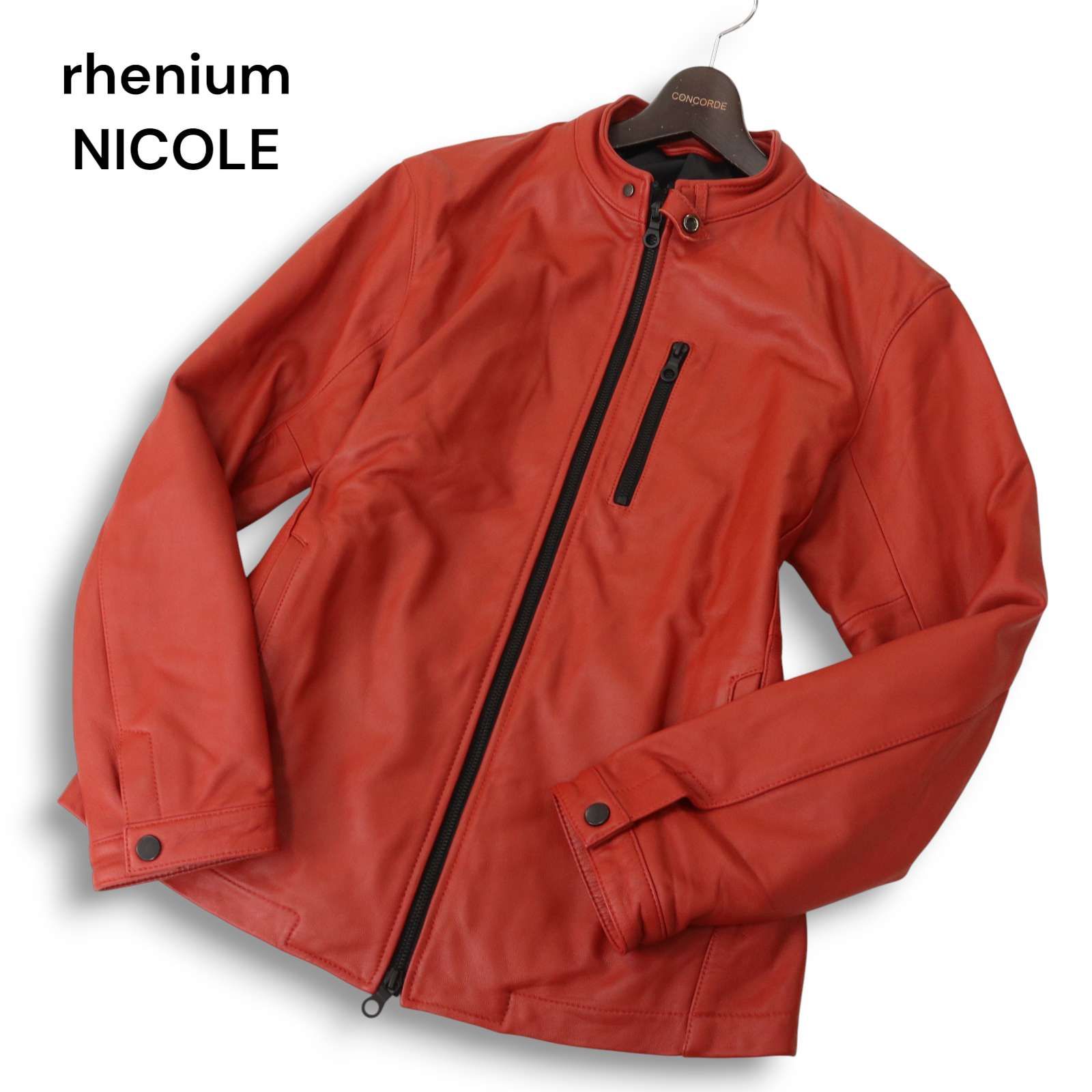 rhenium HIDEAWAYS NICOLE ハイダウェイ ニコル 羊革 ラム レザー シングル ライダース ジャケット Sz.48 メンズ 定価4万