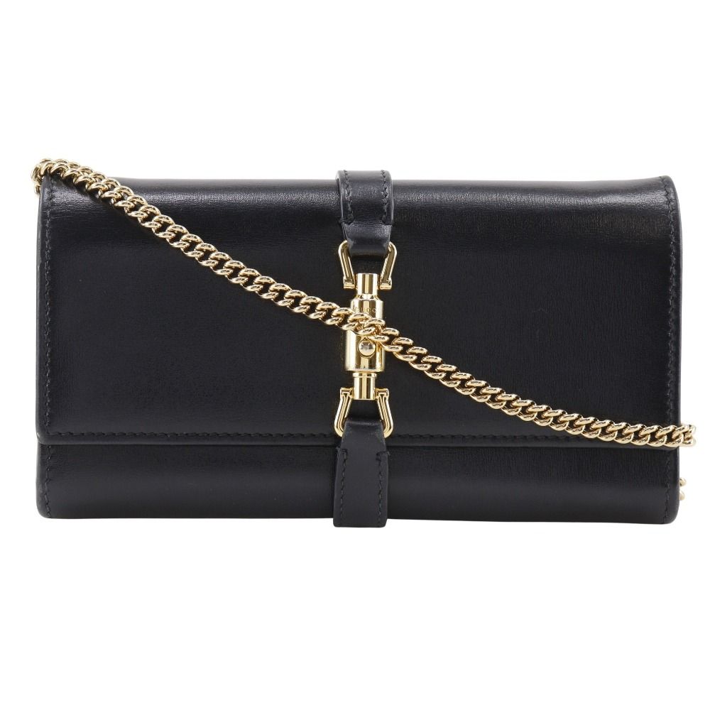 GUCCI グッチ ジャッキー1961 652681 カーフ 黒 レディース チェーンウォレット