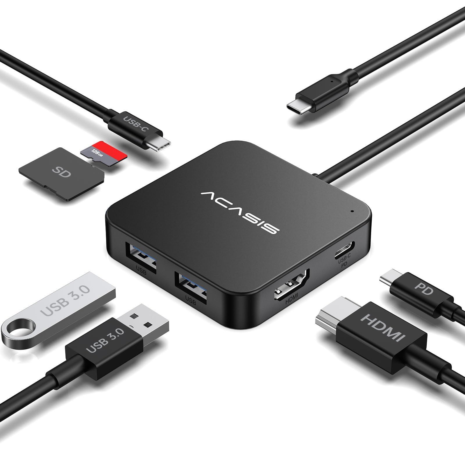 【特価商品】Mini、Surface MacBook、Mac USBスプリッターアダプター Pro、XPS、ノートパソコン、USB | | | 3.0ポート1個 Type-C Cデバイス用… 3.0ポート3個 USB USB 100W 電力供給 (15cmSD