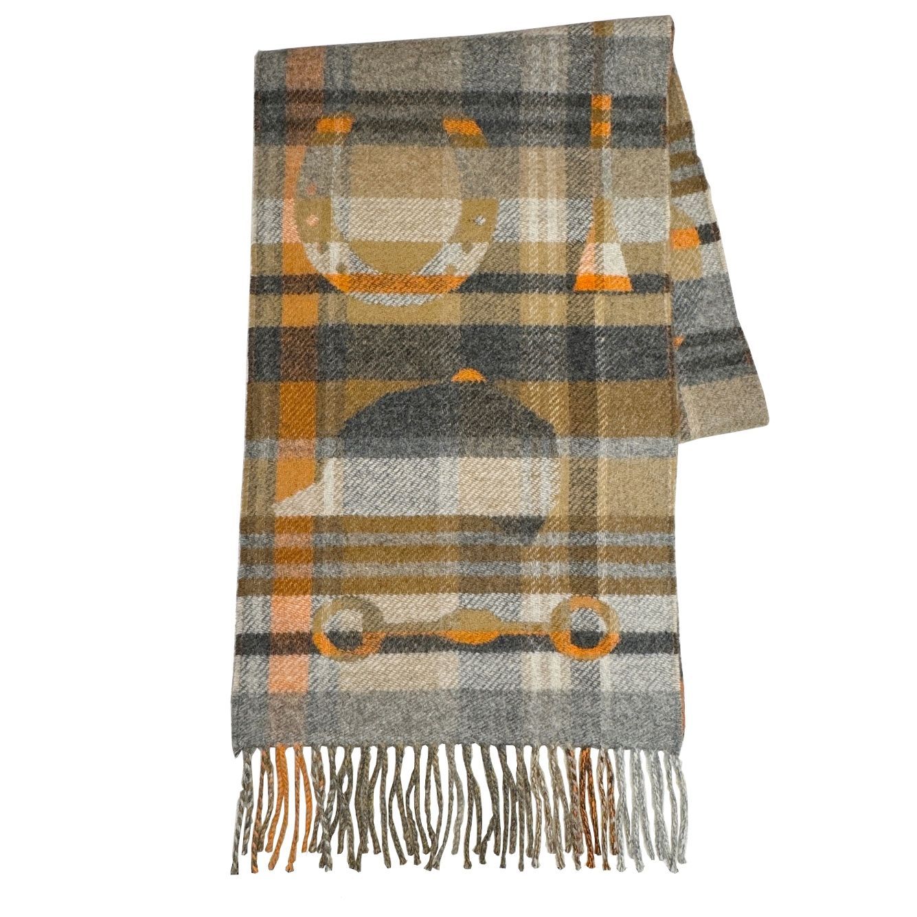 HERMES エルメス マフラー エシャルプ フリンジ カシミヤ チェック柄 