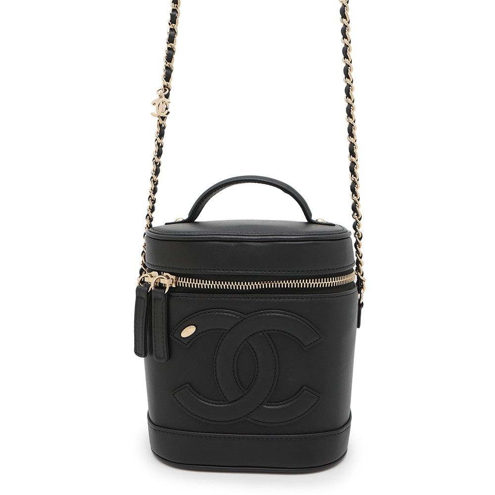 【上品ヴィンテージ感】CHANEL スエード バニティショルダー 黒 シャネル チェーンショルダーバッグ ココマーク バニティ