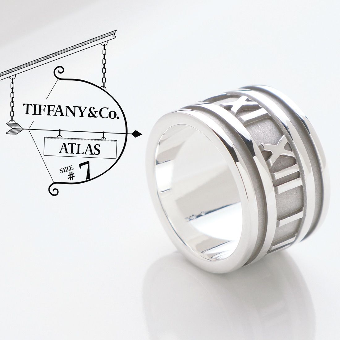 極美品 TIFFANY&Co. ティファニー アトラス ワイド リング 7号