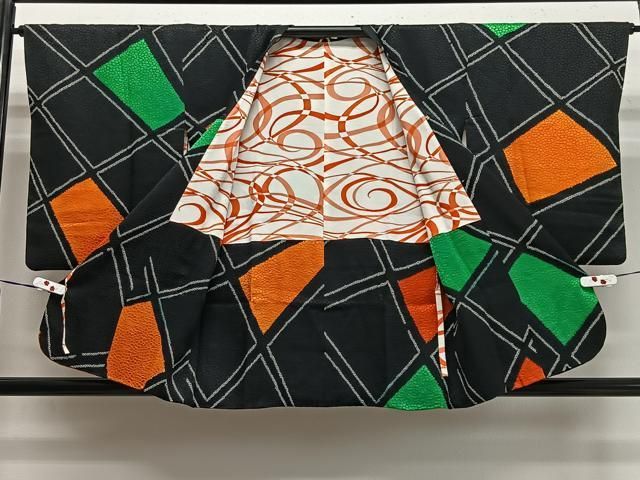 平和屋着物＃道行コート 総絞り 幾何学文 黒地 正絹 CAAX7890ua