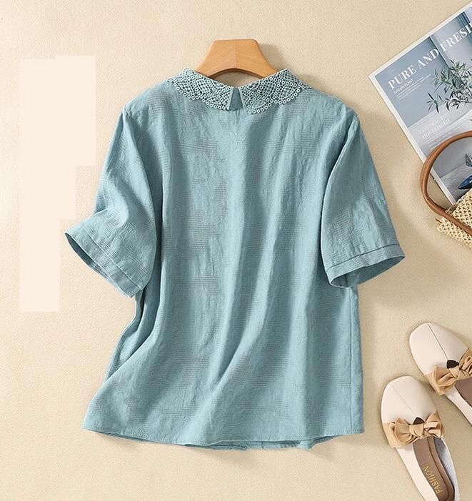 シャツ レディース シンプル 半袖 ブラウス ゆったり 大きいサイズ 春 夏 春服 夏服 きれいめ トップス カットソー カジュアル 体型カバー blo02501.jpg
