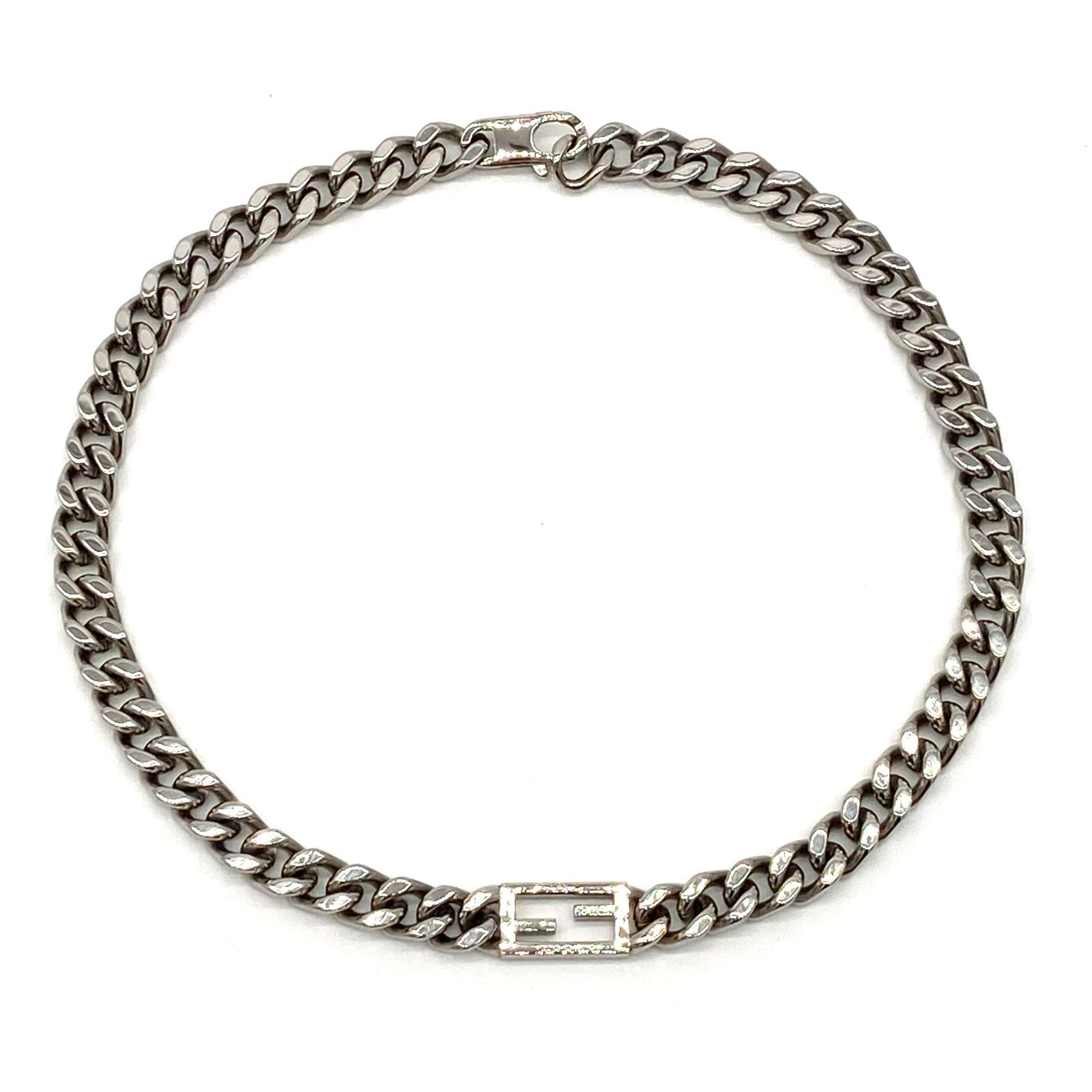 ▽FENDI/フェンディ バゲットネックレス シルバー FFバゲット