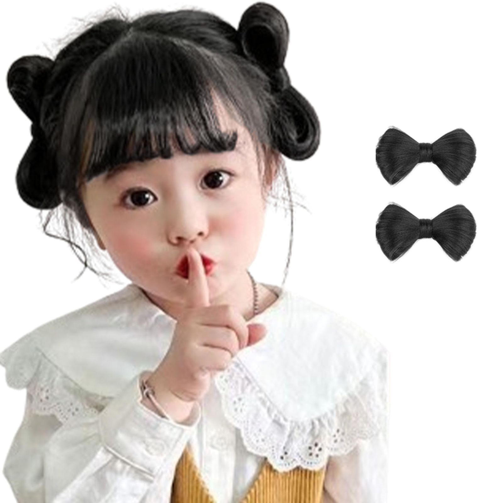 『特価』 GFun お団子 ウィッグ クリップ リボンヘア 2個セット 和装 結婚式 コスプレ 七五三 成人式 結納 チャイナ 部分ウィッグ ナチュラルブラック