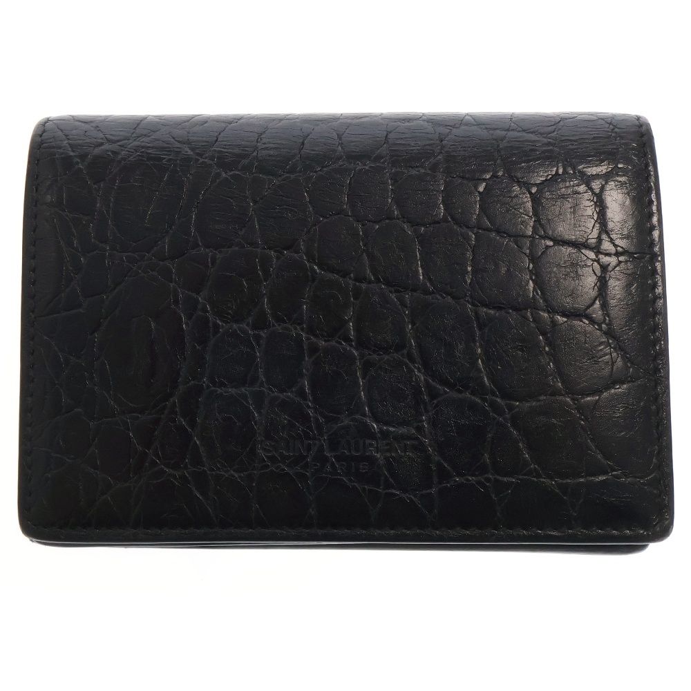 SAINT LAURENT PARIS サンローランパリ クロコ型押し 二つ折りカードケース 名刺入れ ブラック 361370