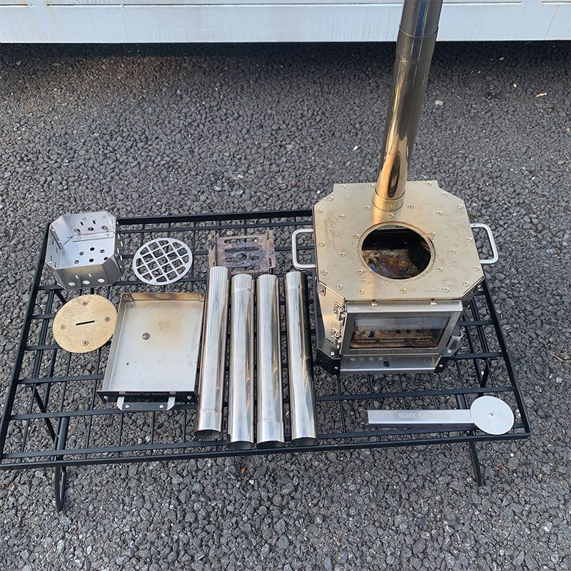 １回使用 BLACKSOLID 卓上3WAYミニストーブ 追加煙突10本付き アルコールストーブ五徳 炭コンロ 薪ストーブ キャンプ用品