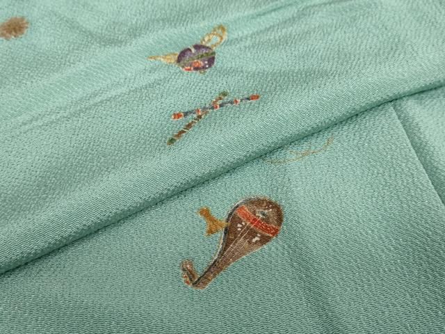 平和屋着物●上質な小紋　楽器文　金彩　鬼しぼ縮緬　正絹　逸品　DAAV4859ud 平和屋着物○上質な小紋 楽器文 金彩 鬼しぼ縮緬 正絹 逸品 DAAV4859ud