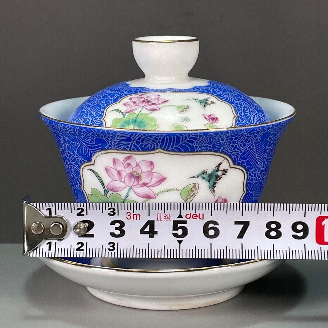中国茶器 景德鎮 五色松鶴献寿図三才蓋碗 茶碗 新品未使用 花卉図紋三才蓋碗 中国茶器 景德鎮 蓋付き 茶器 飲茶 食器 新品